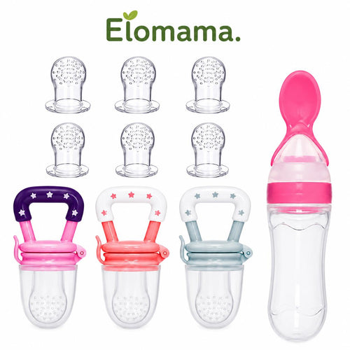 BABY PUREE SILICONE SQUEEZE BOTTLE with FRUIT FEEDERS and TEETHERS